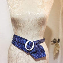Load image into Gallery viewer, Blue waves with white flowers silk tie belt