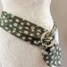 Load image into Gallery viewer, Flowered green silk tie belt