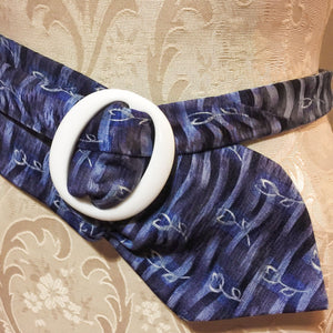 Blue waves with white flowers silk tie belt