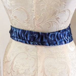 Blue waves with white flowers silk tie belt