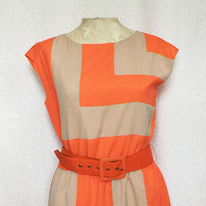 Orange and beige colour blocked dress | US size: 8