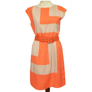 Orange and beige colour blocked dress | US size: 8